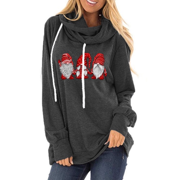 Print Drop Collar Long-sleeved Sweatshirt - Picture 1 of 6